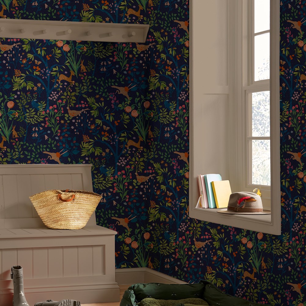 Enchanted Woodland Wallpaper 120872 by Joules in Navy Blue